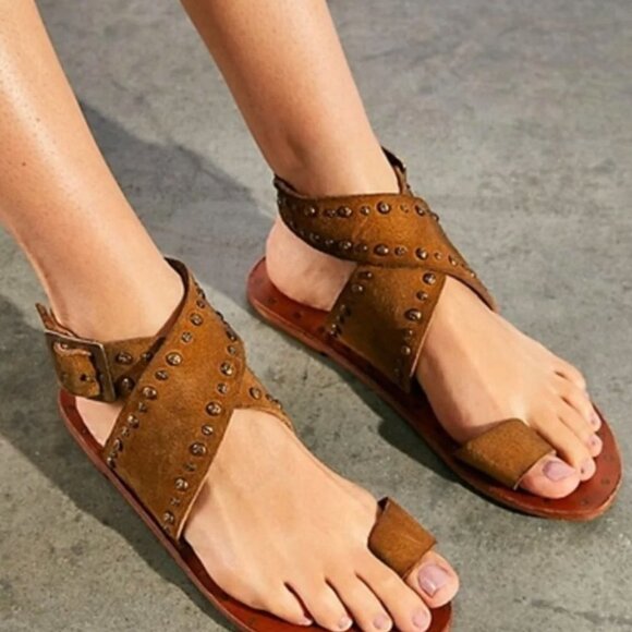 Free People Nassau Wrap Sandal Distressed Brown Size 36 NWOT JB